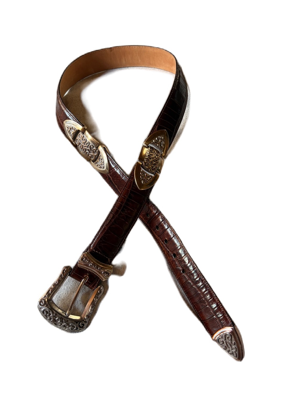 Brighton Brown Croc Embossed Leather Concho Belt Silver Hardware Size L